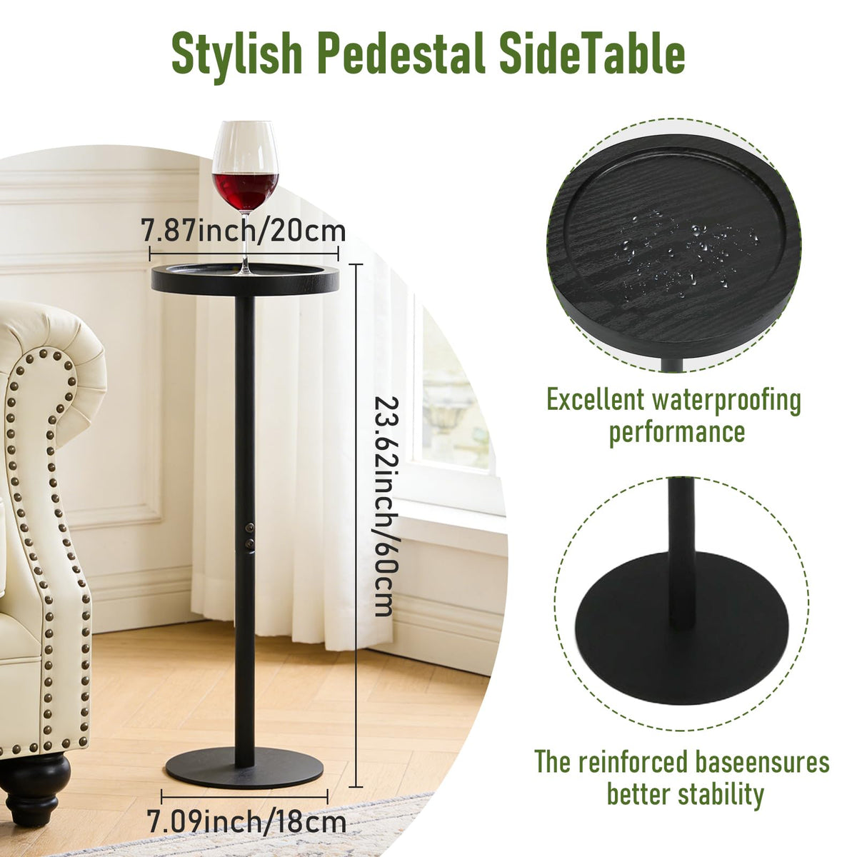 Simcat Small Round Side Table, Drink Table for Small Spaces and Modern Decor 1, Black