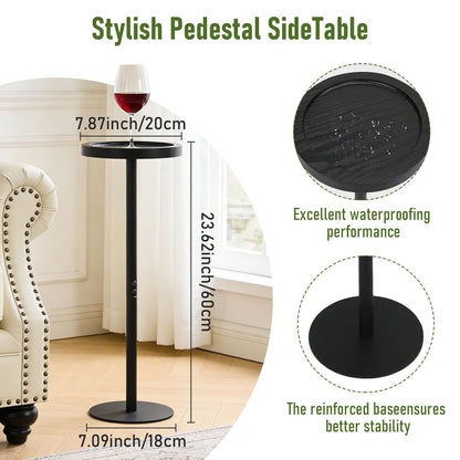 Simcat Small Round Side Table, Drink Table for Small Spaces and Modern Decor 1, Black
