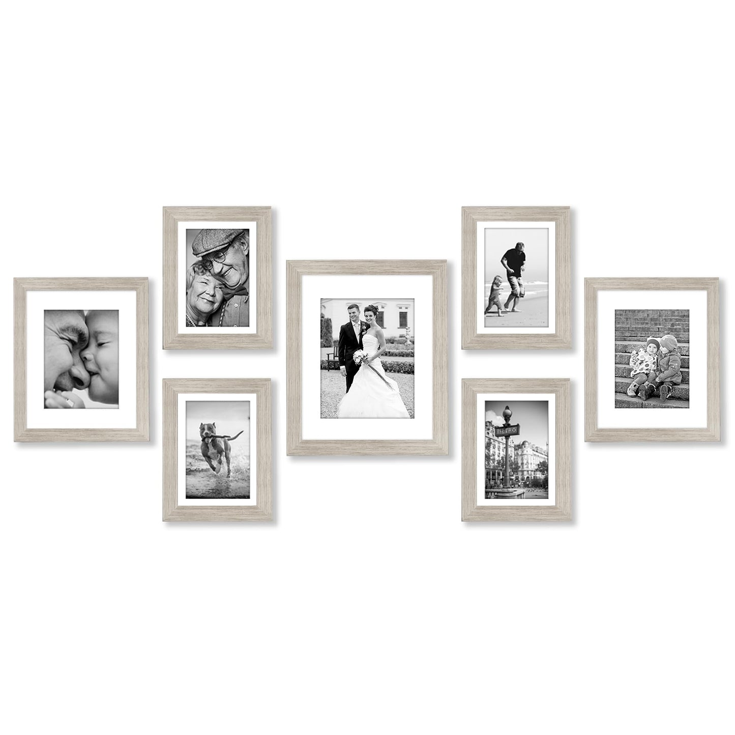 Americanflat 7 Piece Gallery Wall Frame Set in Driftwood - One 11x14, Two 8x10, Four 7x5 - Collage Photo Frames with Horizontal and Vertical Formats