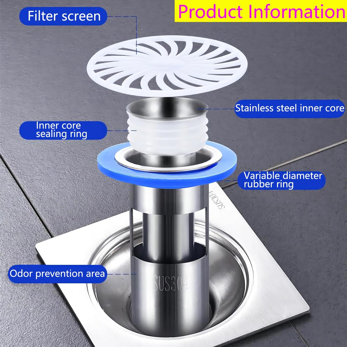 Qrity 1 PCS Shower Floor Drain 304 Stainless Steel Odor Proof Floor Drain Core, Drain protector, Floor Drain Backflow Preventer, 38mm