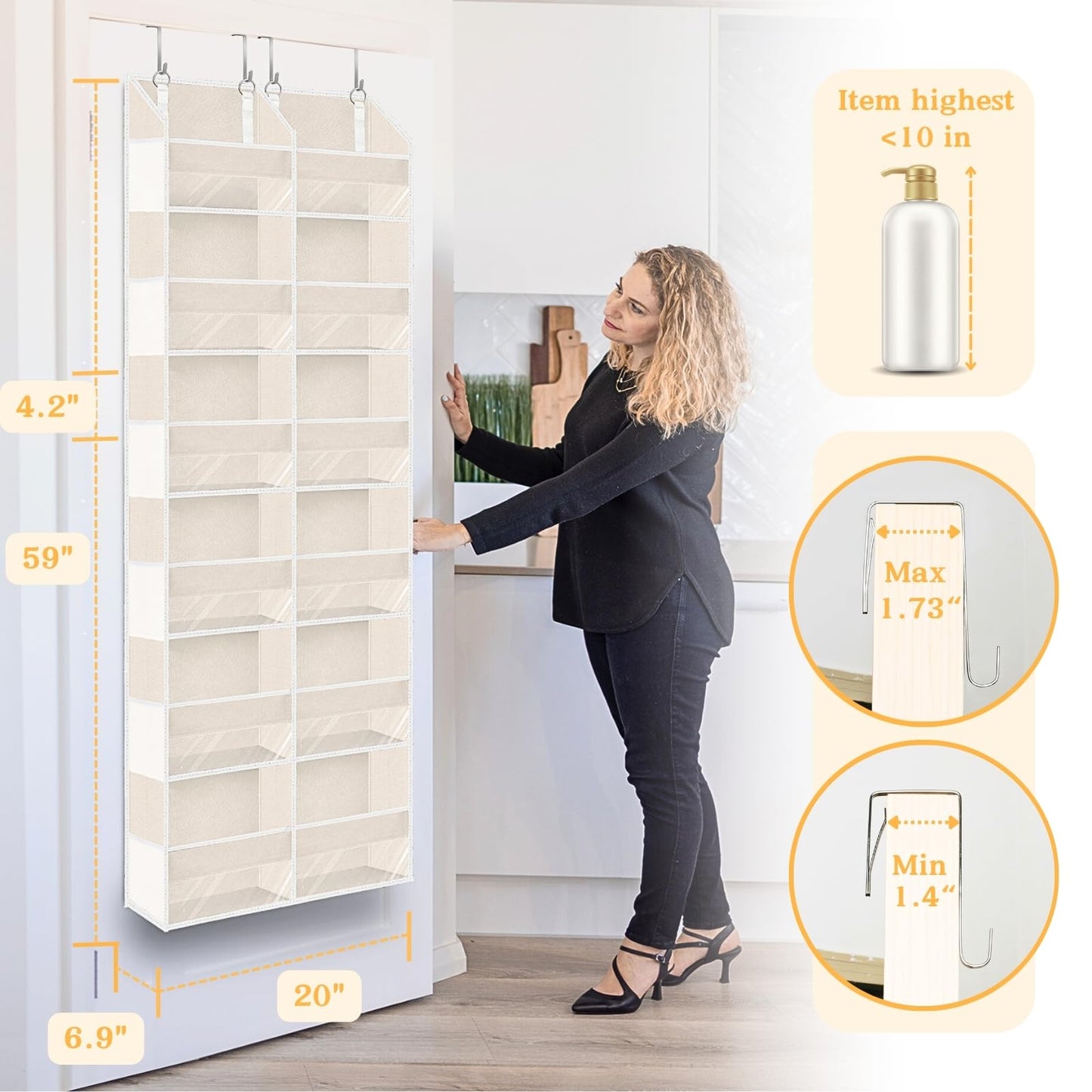 Ofiray-home Over the Door Organiser with 6 Tiers and 12 Compartments, Extra Large Hanging Door Storage with 4 Hooks, 36kg Weight Capacity