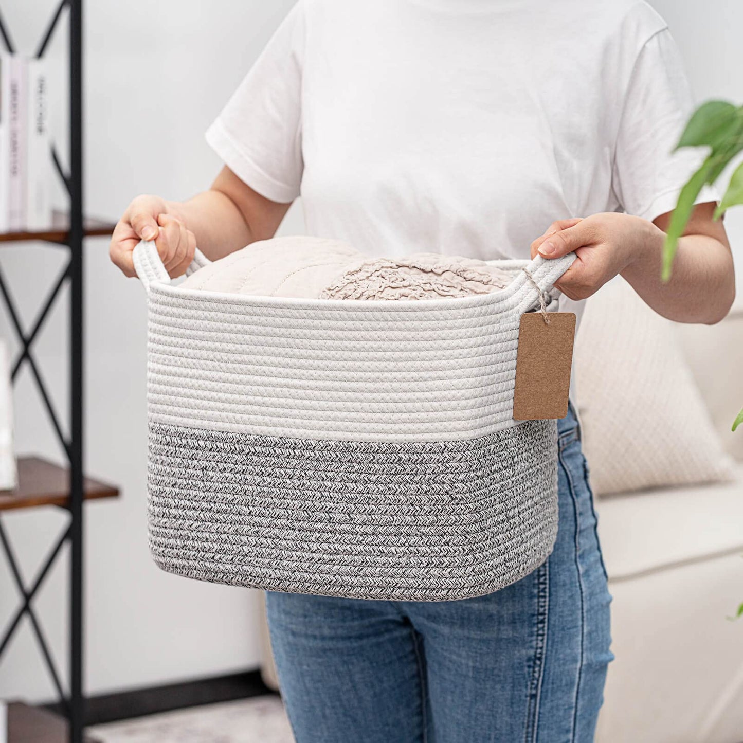 TIMEYARD Cotton Rope Storage Basket Woven Shelf Basket Grey