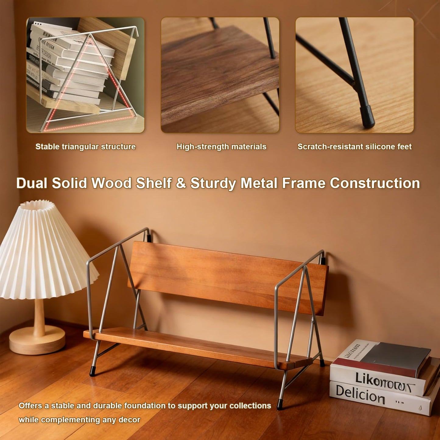 Tilting Desktop Bookshelf for Desk, Wood Book Organizer & Tabletop Shelf