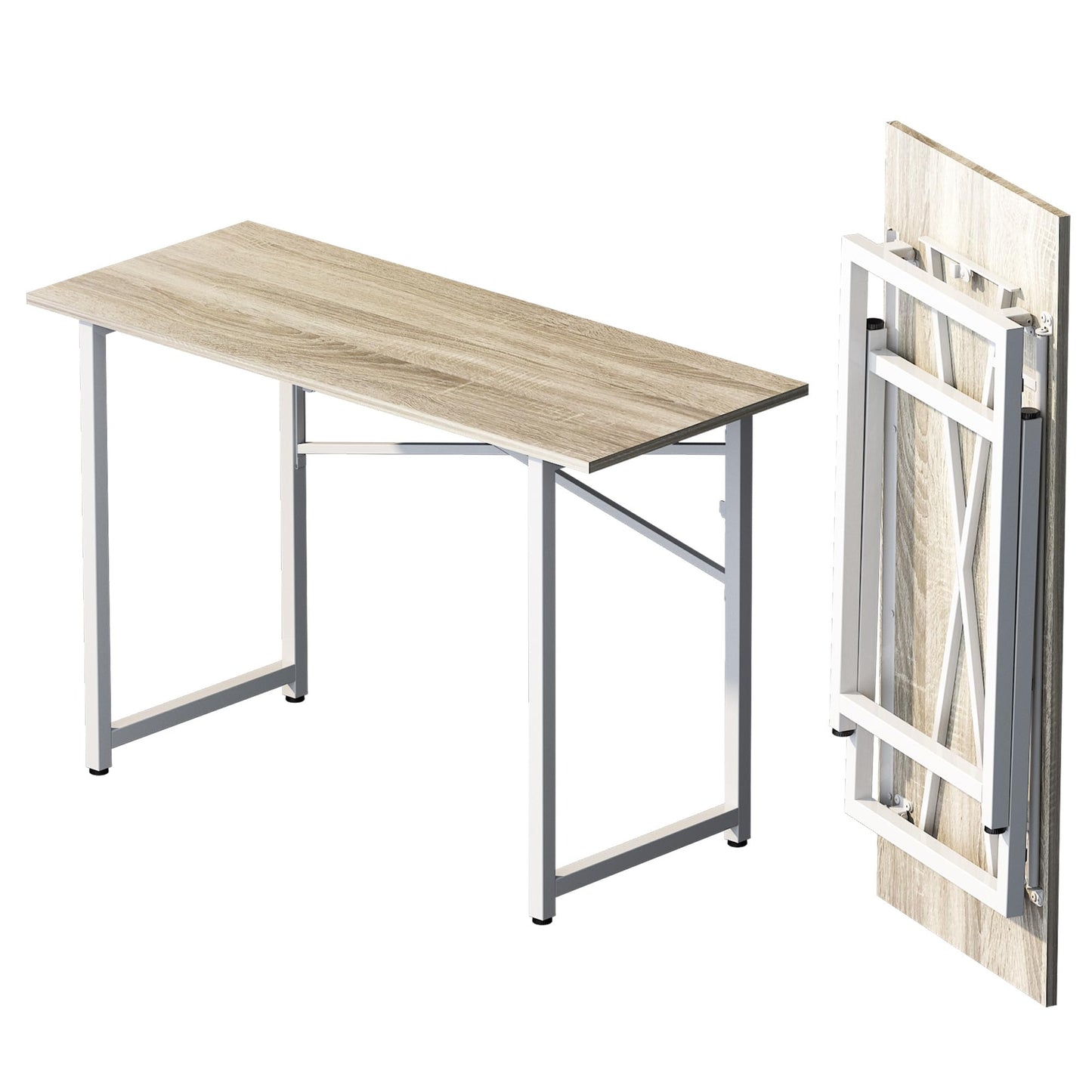 Lutown-Teen Folding Desk 120 cm No Assembly Required, Beige