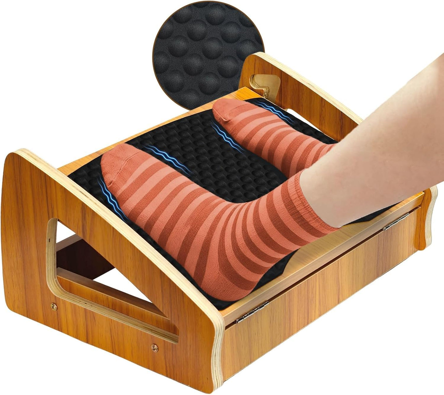Umtiti Foot Rest with Pebble Massage Surface. Wooden Under Desk Adjustable Ergonomic Foot Stool