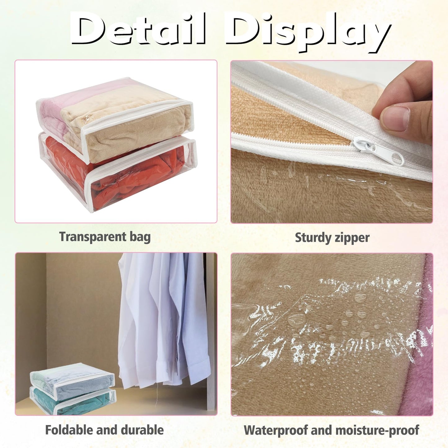 20 Pcs Clear Vinyl Zippered Sweater Storage Bags with Zipper Plastic Organizer,26 x 26 x 6 cm Storage for Clothing Blankets Sheet Linen Bed Cube