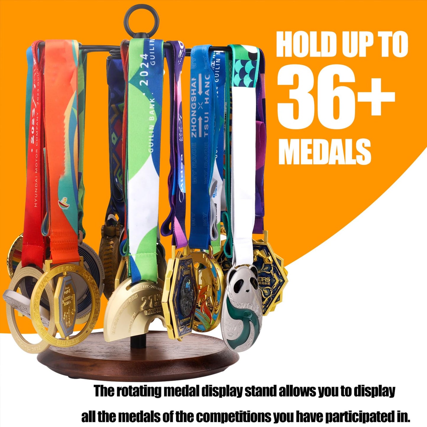 Enjoyard 360° Rotating Medal Holder for 30+ Medals Medals Stand for Football Running Swimming Choice for Honor