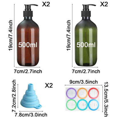 GAOHAN 4 Pack Pump Bottle Dispenser 500ml Refillable Bottle2Green+2Brown