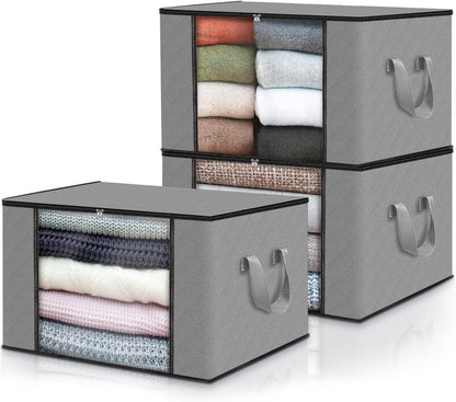 edihome, Clothes Storage Bag, 3 pieces, Wardrobe Organiser, with Reinforced Handles, Heavy Duty Cloth Pouches with Transparent Window