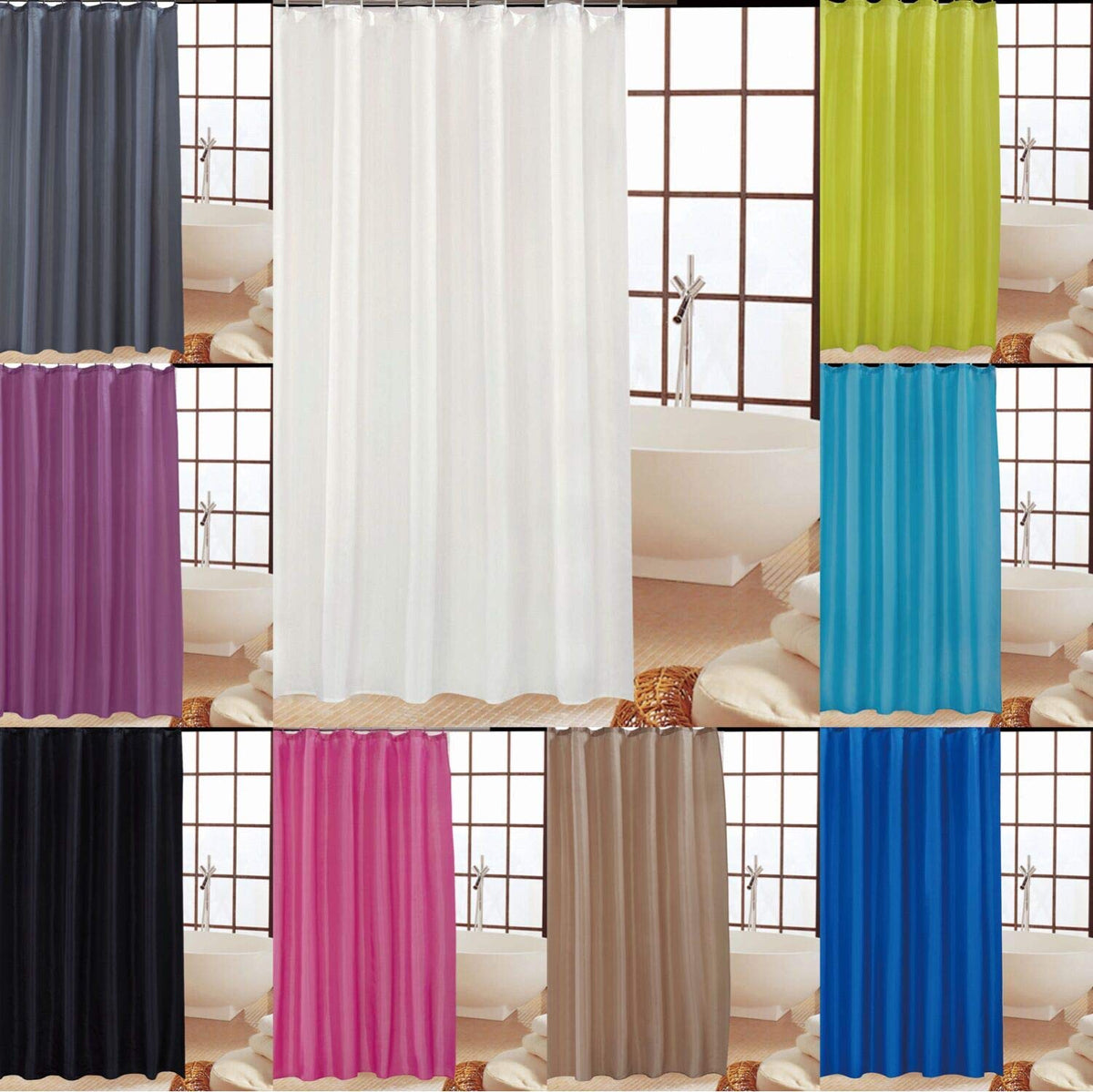 KAV Polyester Soft fabric Shower Curtain Mould and Mildew Resistant Solid White and Snow White Matching Hooks - Machine Washable 71x71 Inch