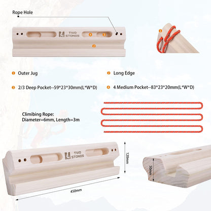 TWO STONES Portable Fingerboard as Rock Climbing Training Boards with Edges and Pockets, Portable Climbing Hangboard as Rock Climbing Finger