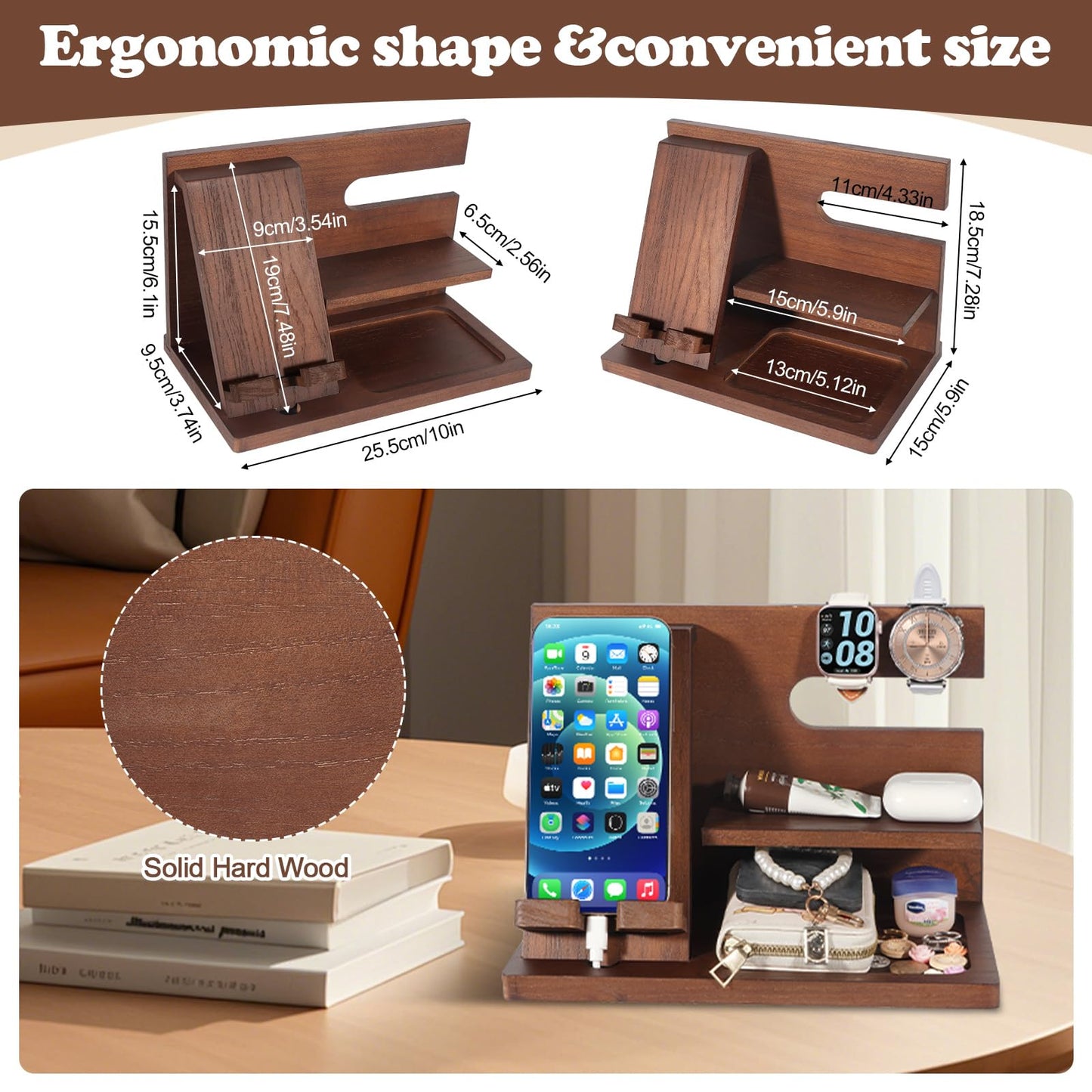 ELEVAT Gifts for Men Christmas Wood Phone Docking Station Desk Organizer Fathers Gifts Anniversary Birthday Gifts for him Xmas Presents for Men