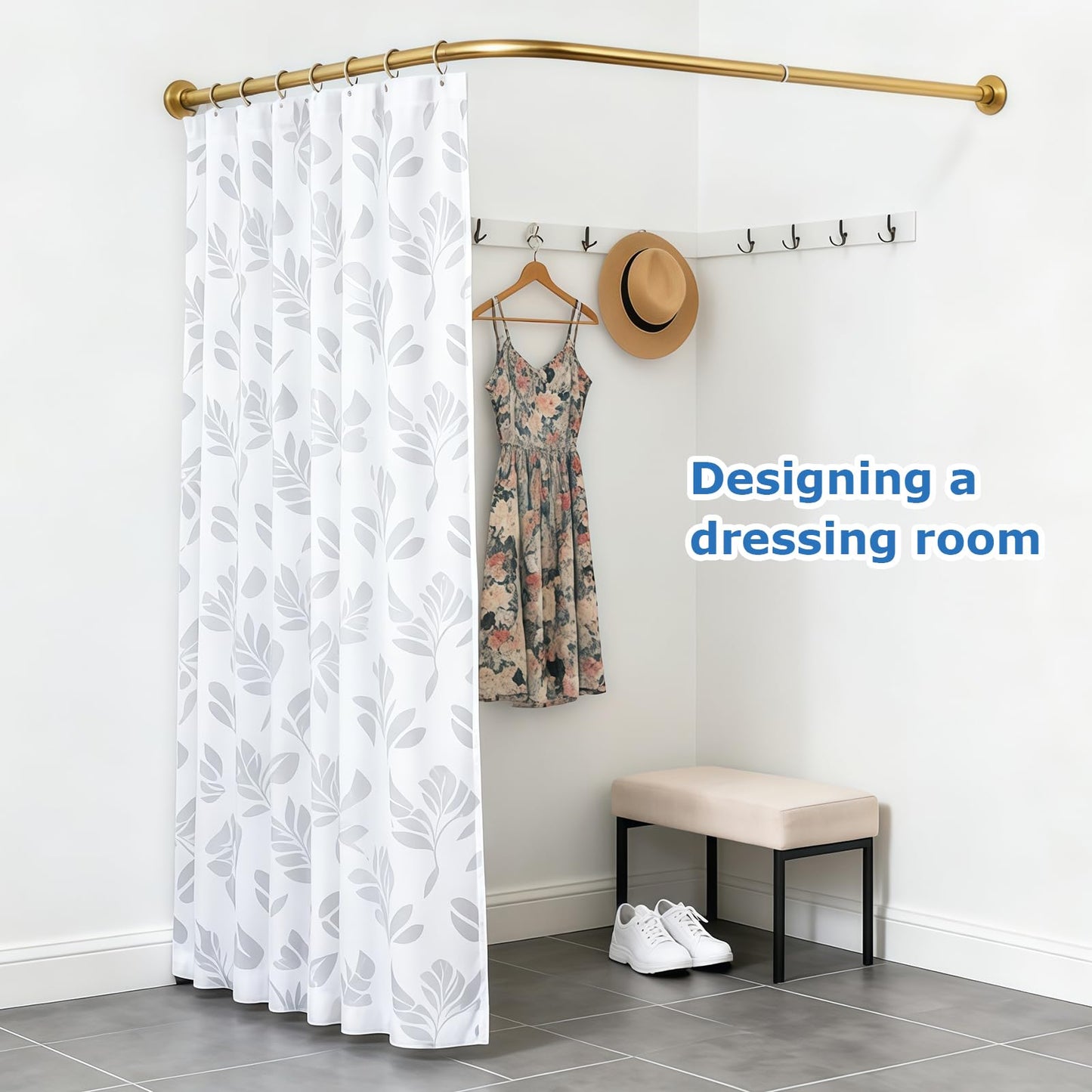 Minicoco Shower Curtain Rail for Bathtubs, L-Shaped Shower Curtain Pole in three varations 68x98cm / 68x98 cm, Wall Mounted Shower Pole