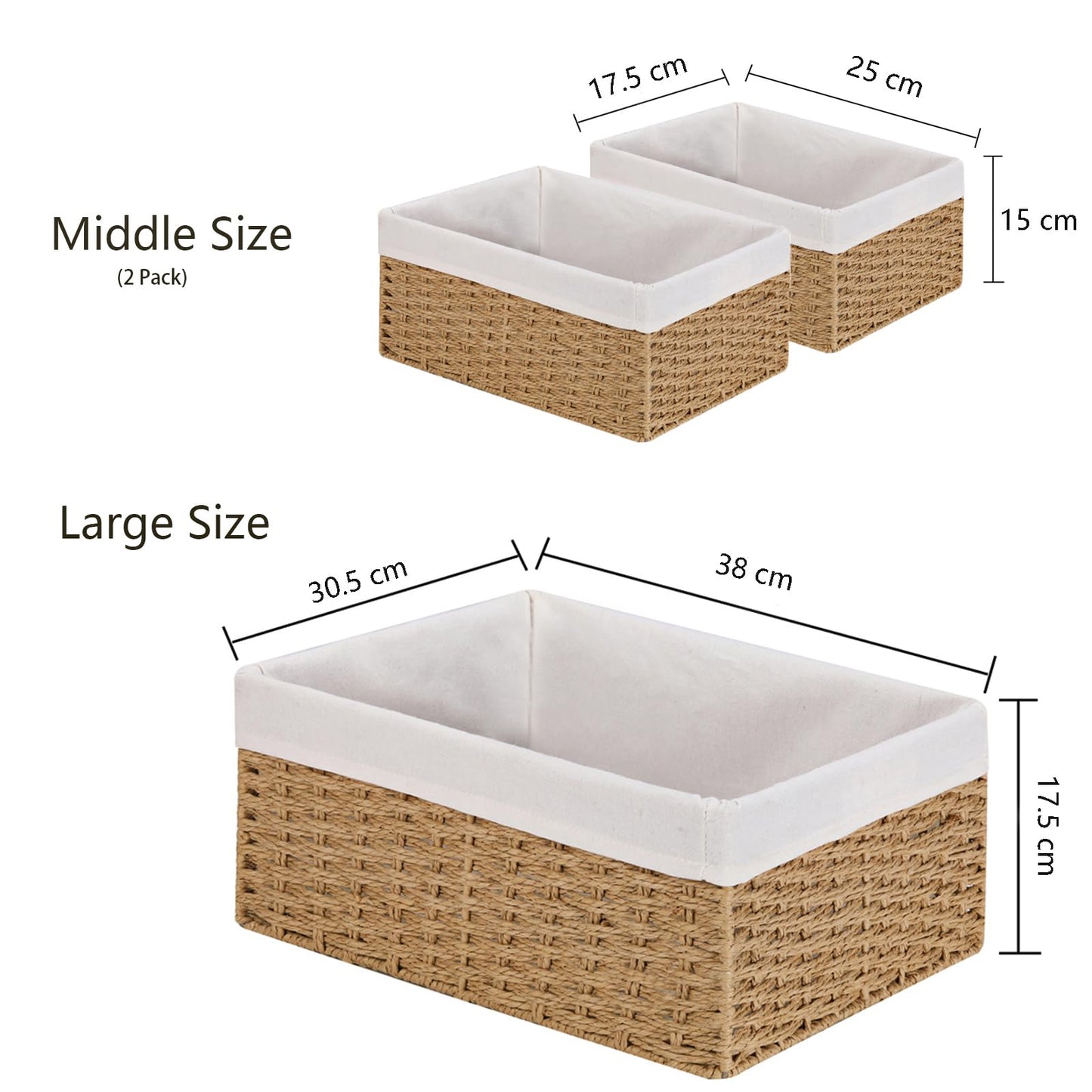 Vagusicc Wicker Storage Basket with Handles and Removable Fabric Lining