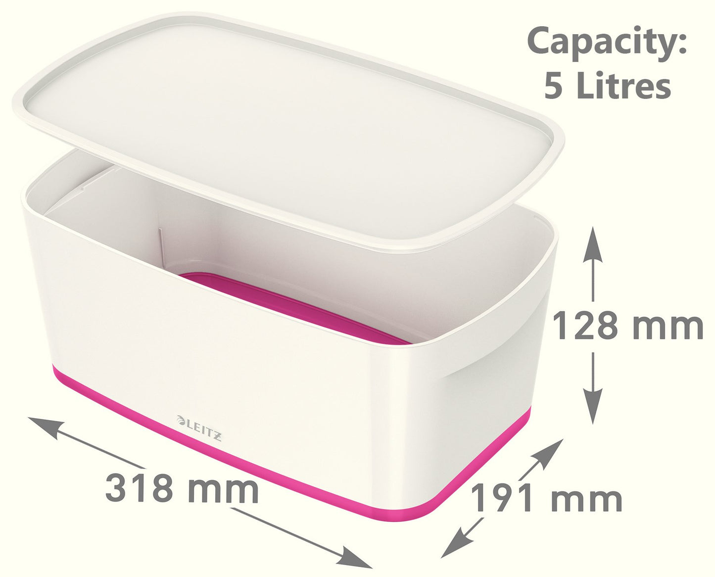 Leitz 5 Litre Storage Box with Lid, waterproof ABS, Pink Metallic