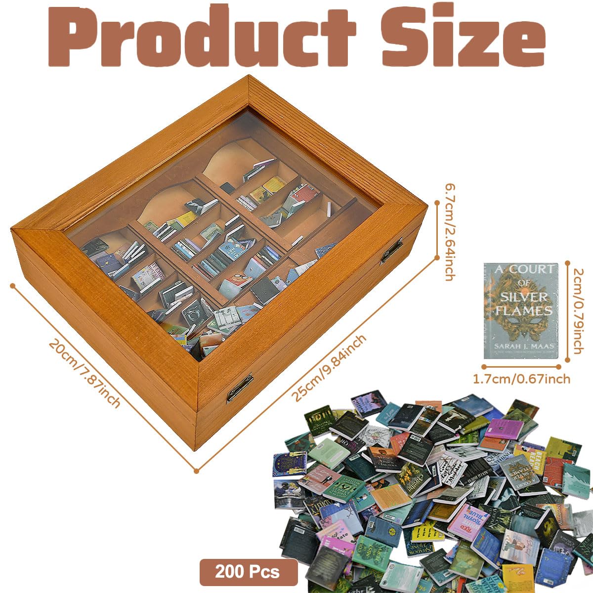 Vurixfo Anxiety Bookshelf, Wood Mini Bookshelf with 200 Pcs Mini Brands Books Shake Away Your Anxiety Miniature Book Display Shelf Stress Relief