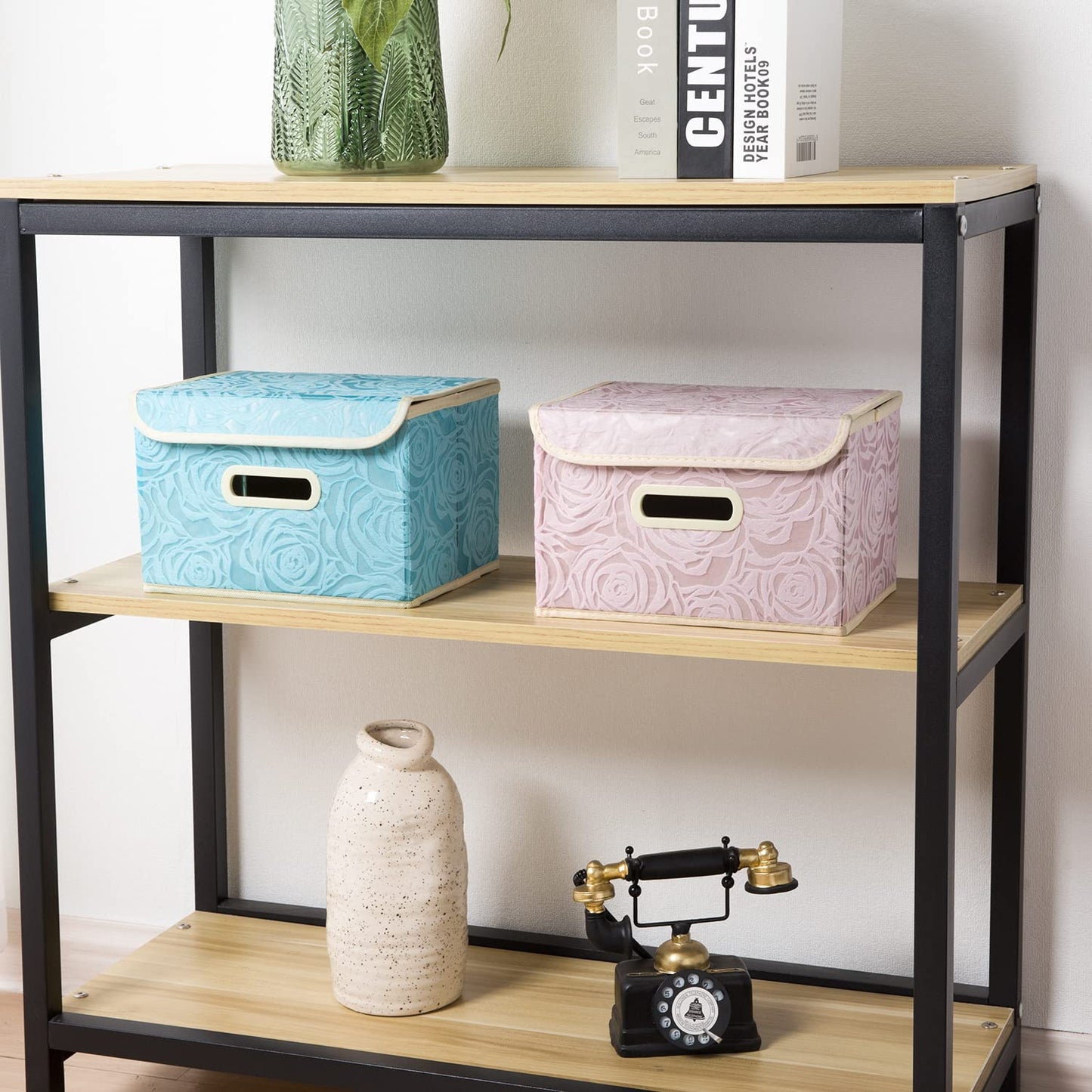 Prandom Storage Boxes with Lids.Rose Pattern Fabric Decorative Storage Box, Really Useful Box,Clothing Storage,Cubes