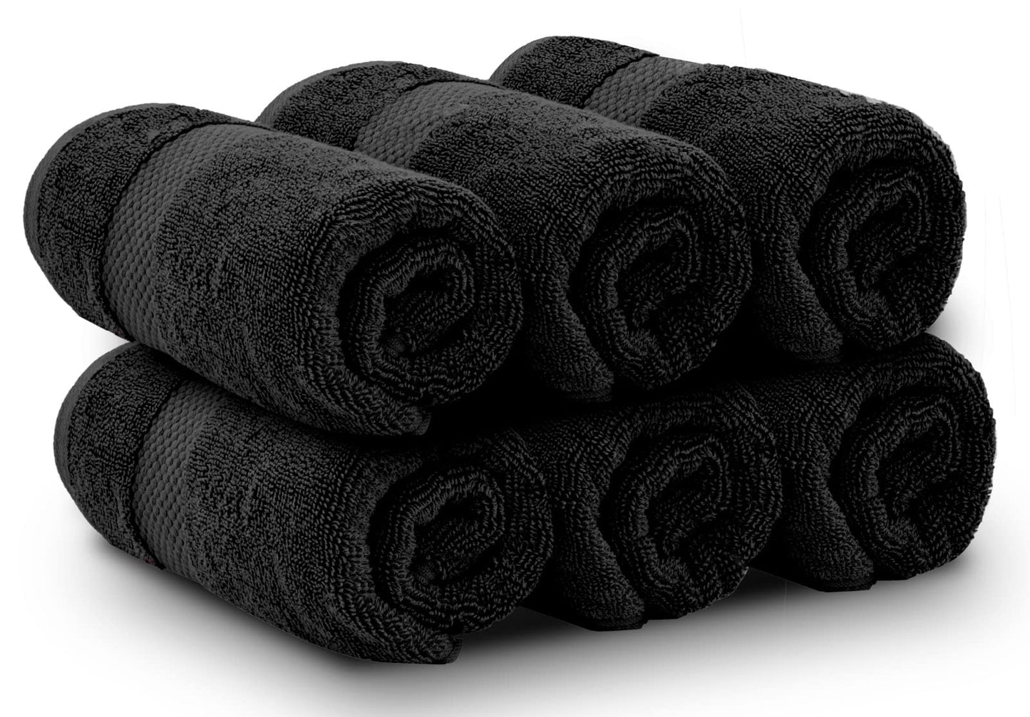 White Classic Luxury Black Hand Towels, 100% Cotton Bathroom Hand Towels Set of 6, Hotel Towels Extra 40x76 cm
