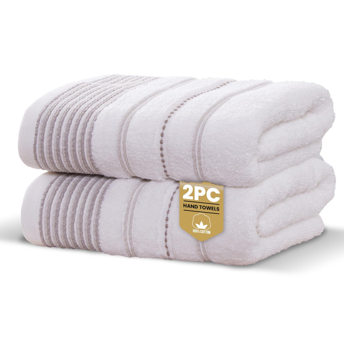Rapport Home 2-Pack Dakota Stripe Hand Towels | 50x85cm | 100% Cotton | 500GSM | Absorbent & Soft Bathroom Towel Set | Oeko-Tex Certified | Natural