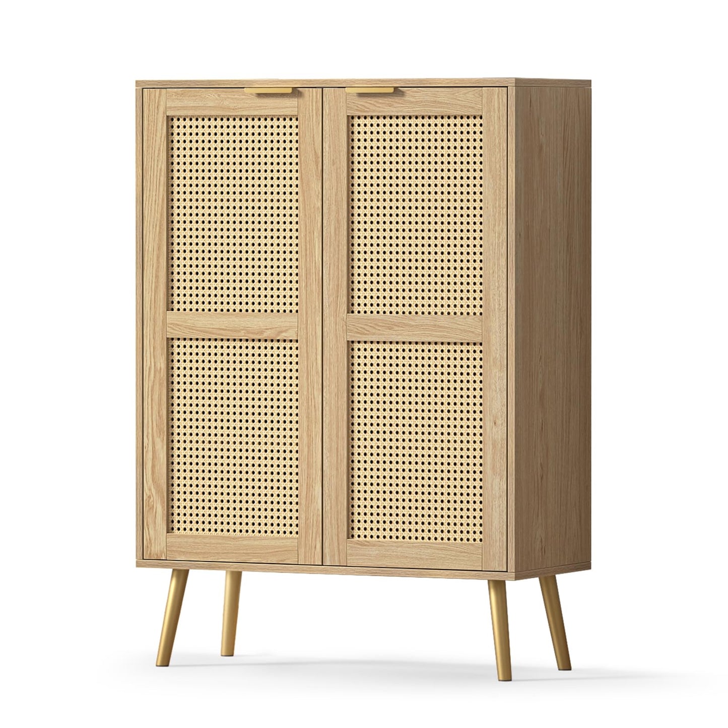 Yvsevnr Rattan Tall Sideboard for Living Room, Hallway Storage Cabinet with 3 Adjustable Shelf