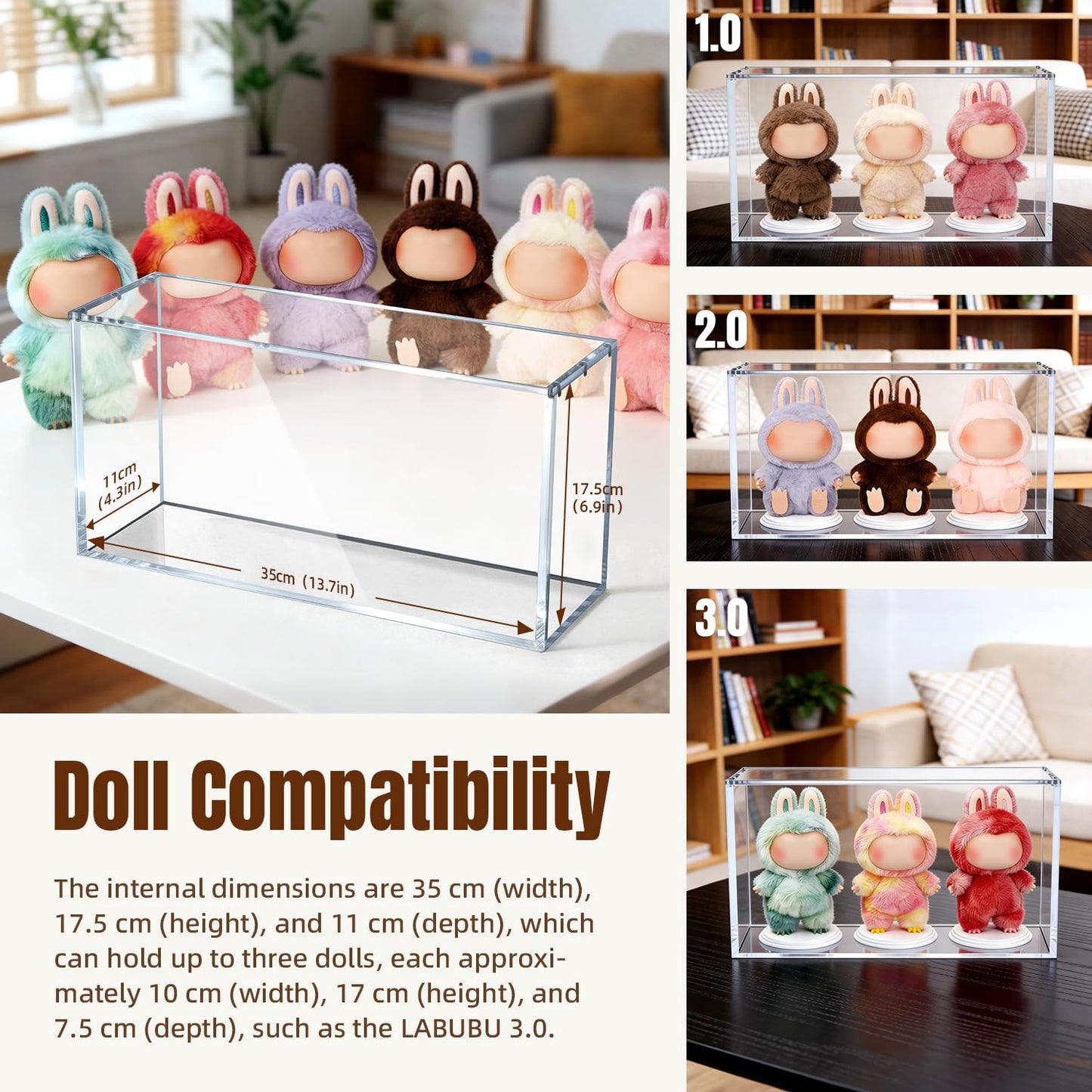 Mcbazel Premium Thick Acrylic Display Case Compatible with Labubu Doll, 92% UV Protection & Dustproof, Magnetic Display Box for POP MART Labubu