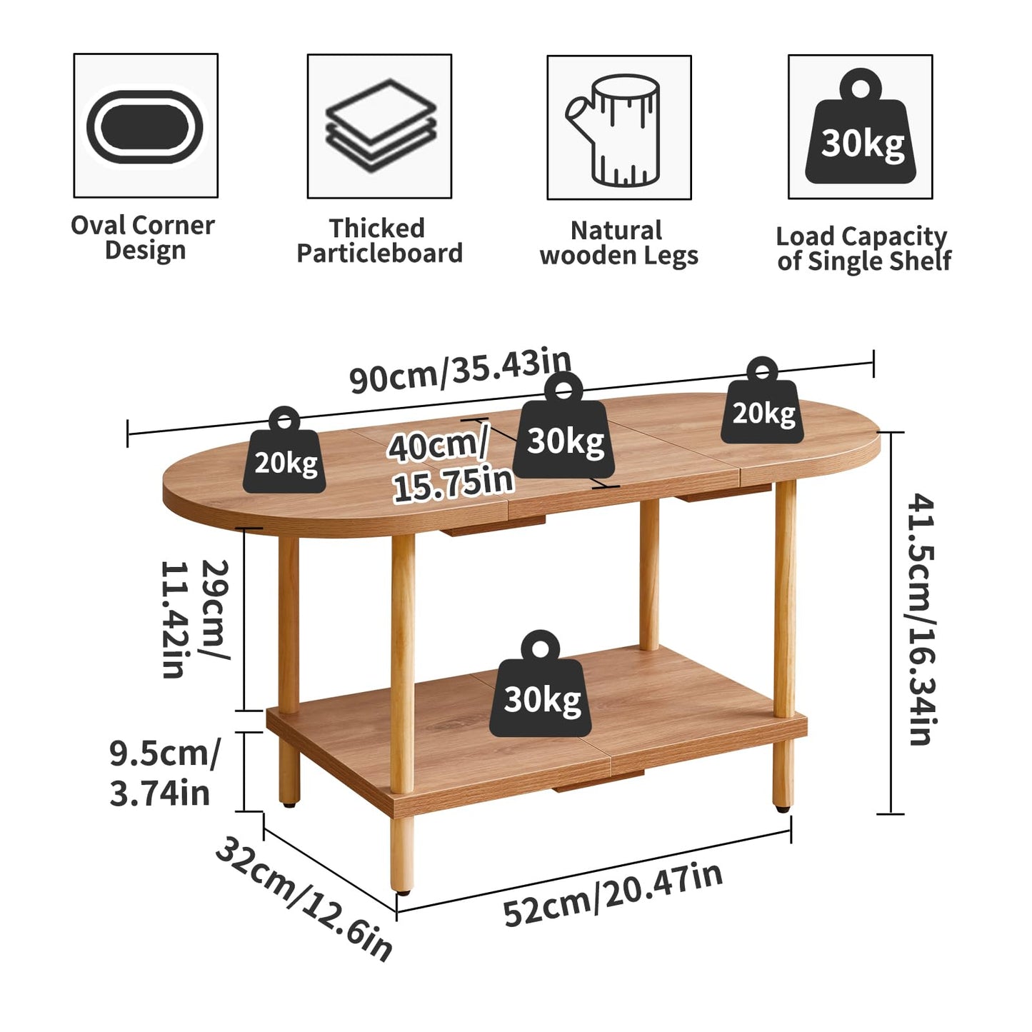 Aibiju Small Coffee Table, Oval Center Table with Storage Shelf, 35x16x17inch Industrial Side Tea Table for Living Room Home Furniture, Modern Style