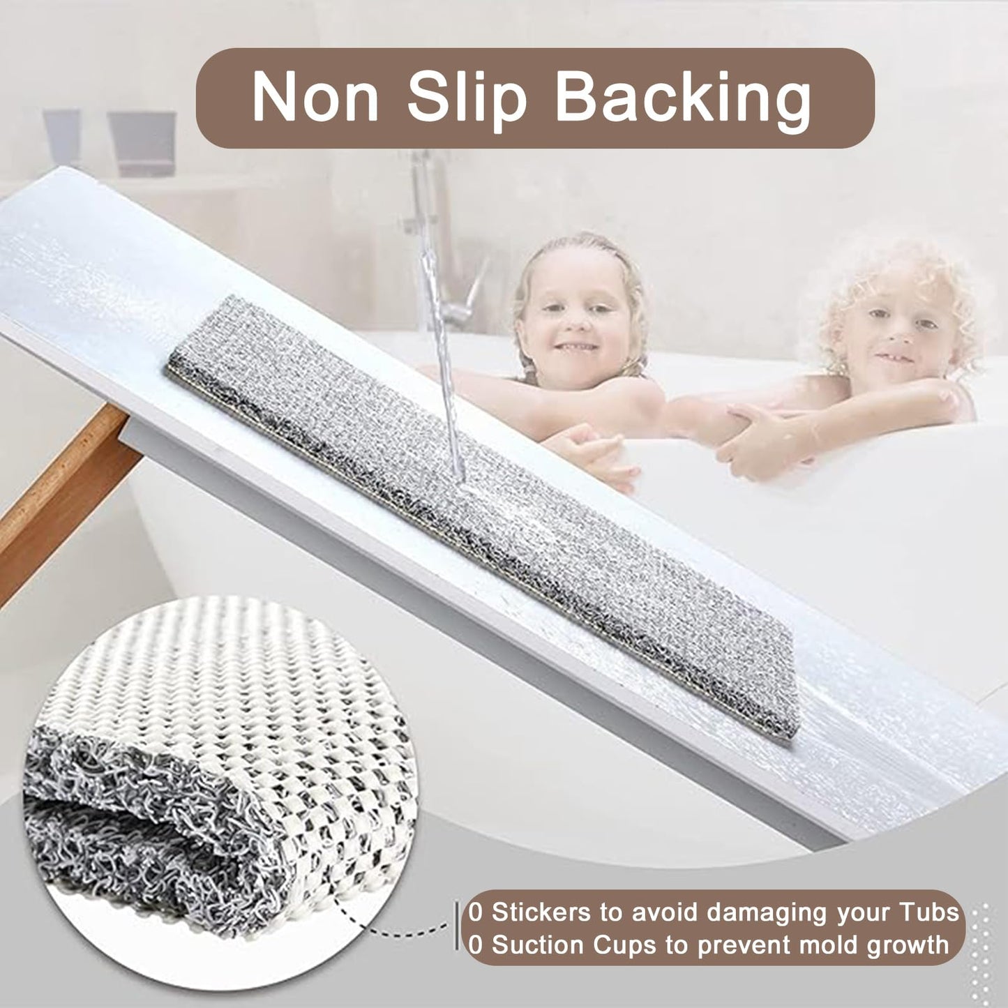 Shower Mat Non Slip Anti Mould: Bath Mats for Inside Bath- 80 x 60 cm Anti Slip Shower Mats for Inside Shower- Loofah Shower Mat Grey Long Washable
