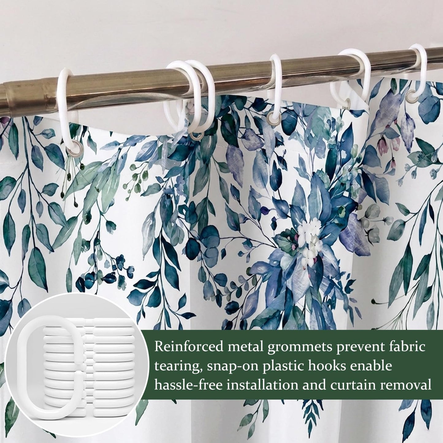 myouhuo Floral Shower Curtain 180cm × 180cm Mould Proof Butterfly Fabric Bathroom curtain For Women & Men With 12 Hooks,26