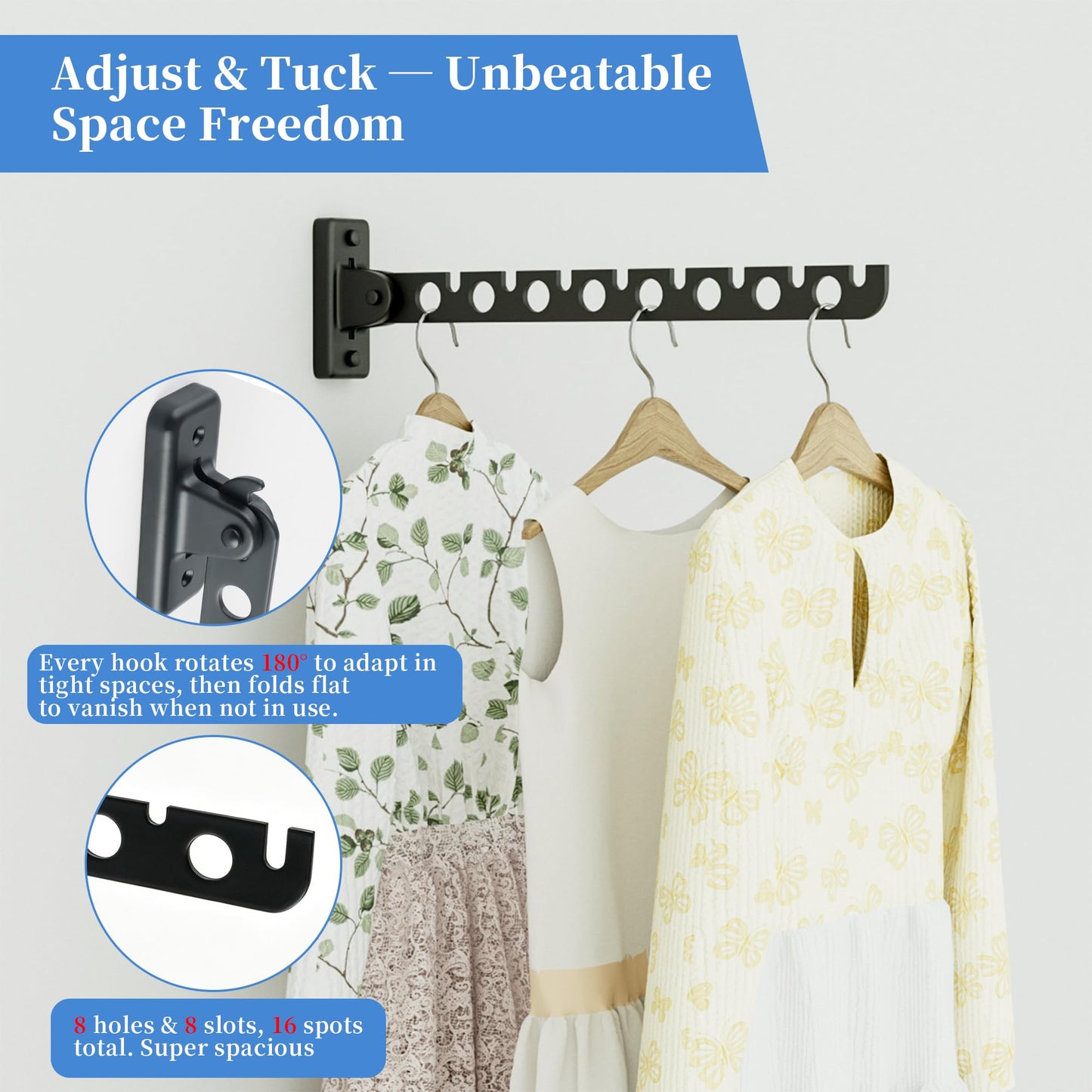 Mooche Wall Mounted Clothes Rail Black, Wall Clothes Drying Rack, 31CM