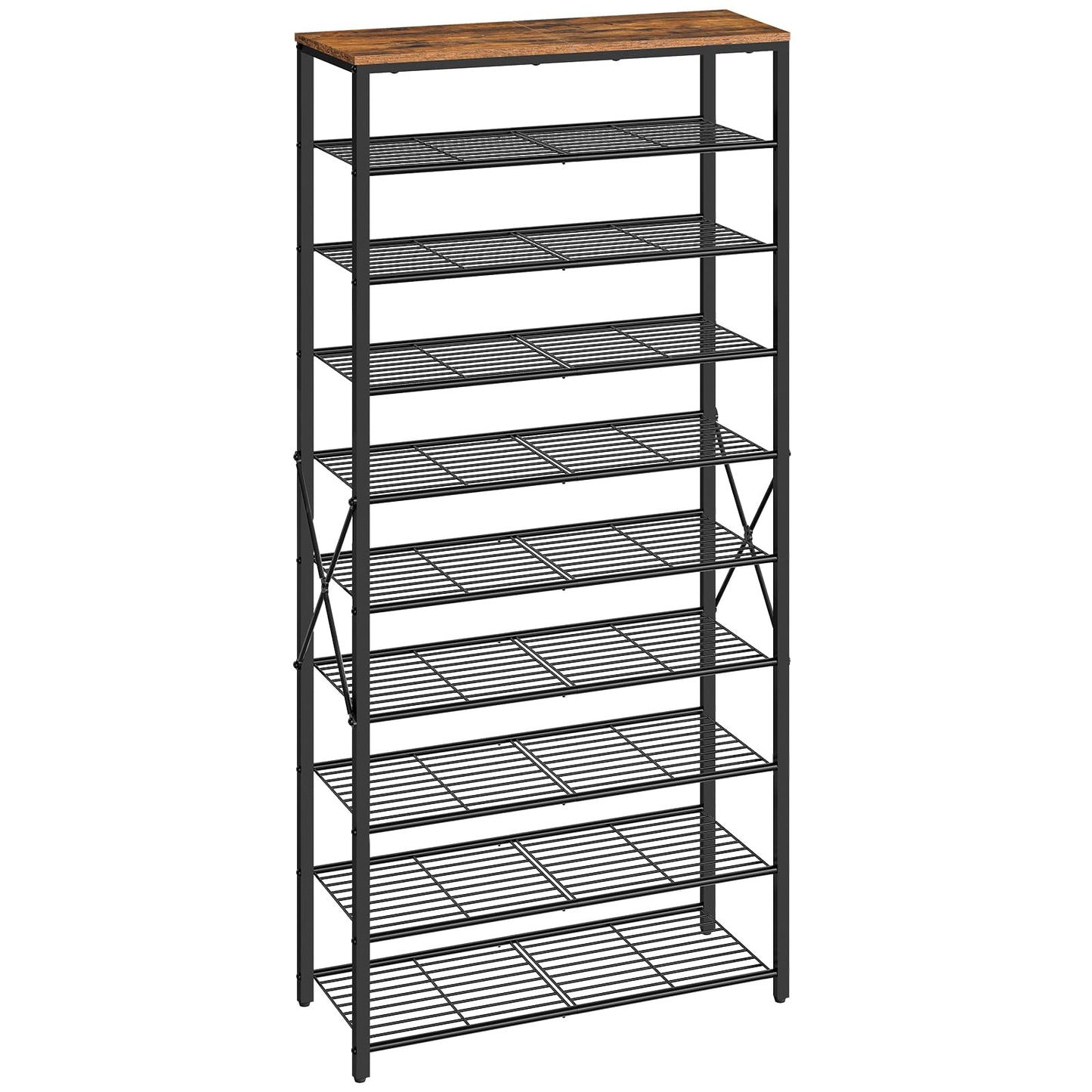 HOOBRO 10-Tier Shoe Rack, Tall Shoe Rack Storage, Large Capacity Shoe Organizer, Tall Shelf, Industrial Storage Rack, Adjustable Metal Mesh