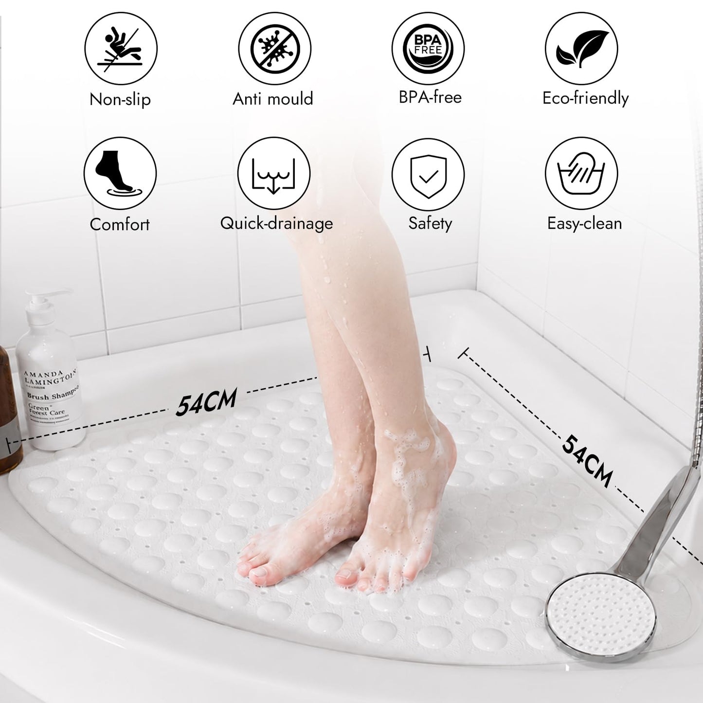 XIYUNTE Corner Shower Mat Non Slip Anti Mould - 54 x 54cm Non Slip Shower Mats for Inside Shower Corner, Bath Mat for Corner Shower