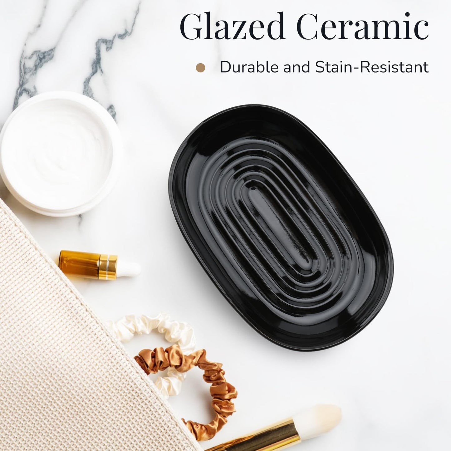 YoHyien Ceramic Soap Dish, Anti-Slip Marble Soap Dish for Bathroom, Soap Tray Dish, Soap Holder for Shower, Kitchen, and Sink
