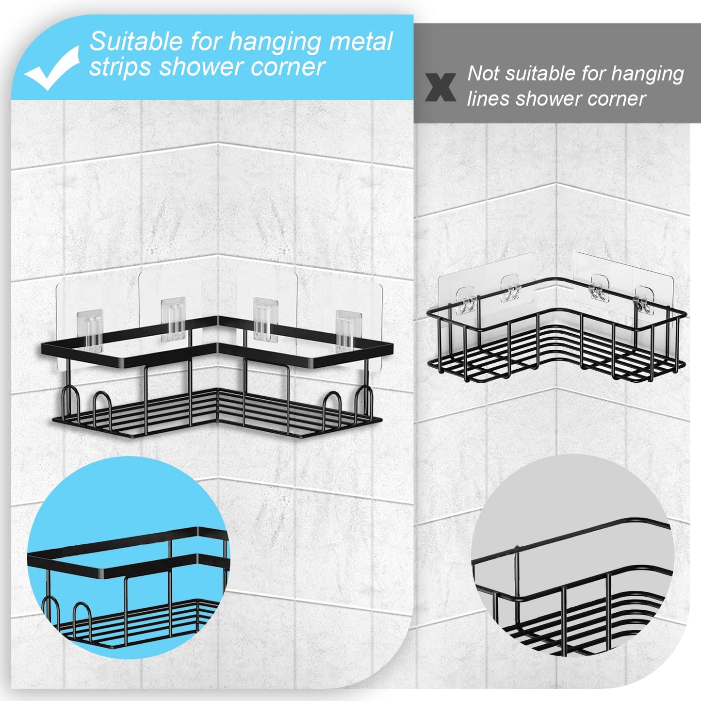 SUBTAVIK 12 Pcs Shower Caddy Adhesive Hooks Replacement, Transparent Sticky Hooks for Bathroom Kitchen (for Metal Strip Shower Caddy)