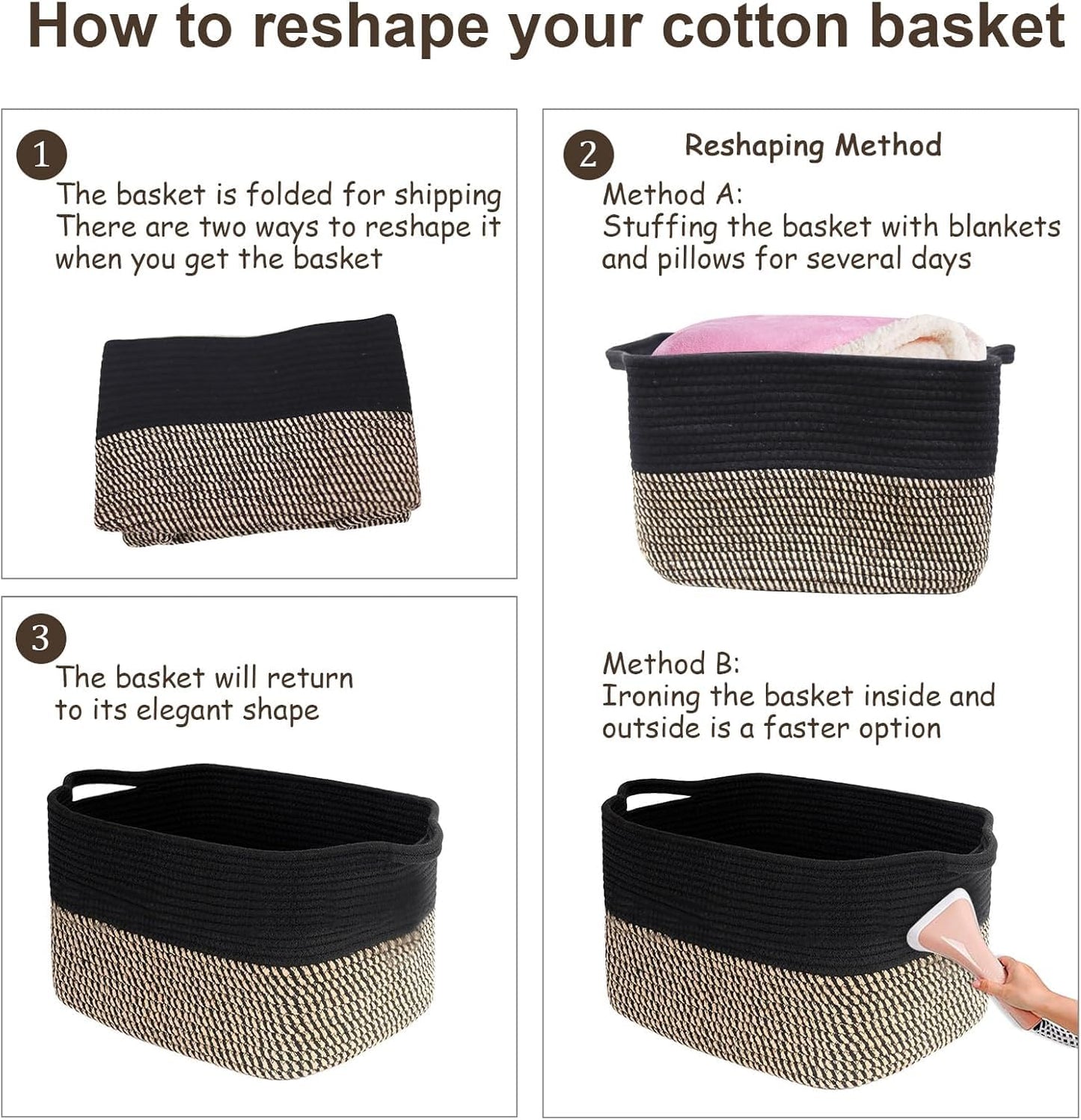Gzsekken 2 Pack Woven Storage Baskets Rope Storage Baskets Two Tone Cotton Rope Baskets with Handle,Laundry Organiser Nursery Decor Laundry Hamper
