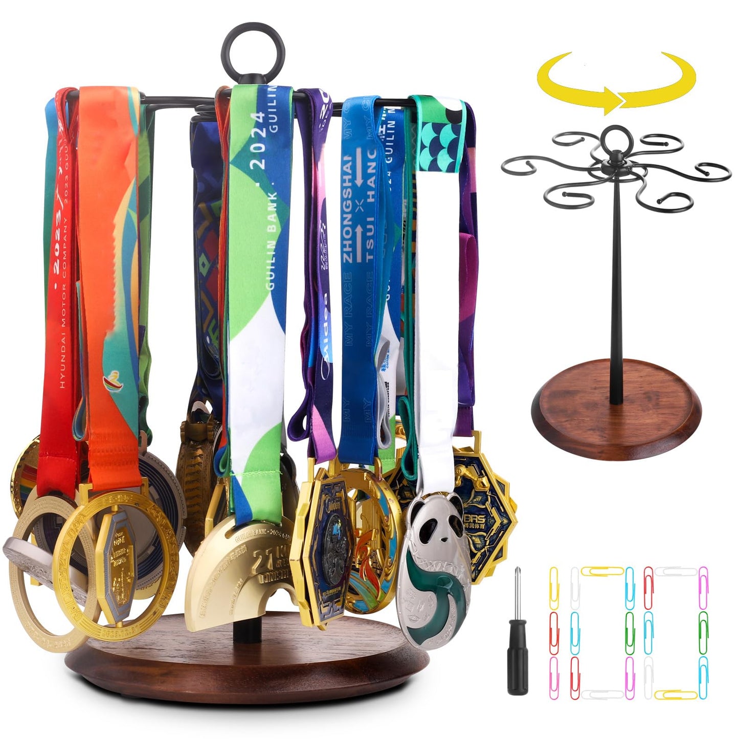 Enjoyard 360° Rotating Medal Holder for 30+ Medals Medals Stand for Football Running Swimming Choice for Honor