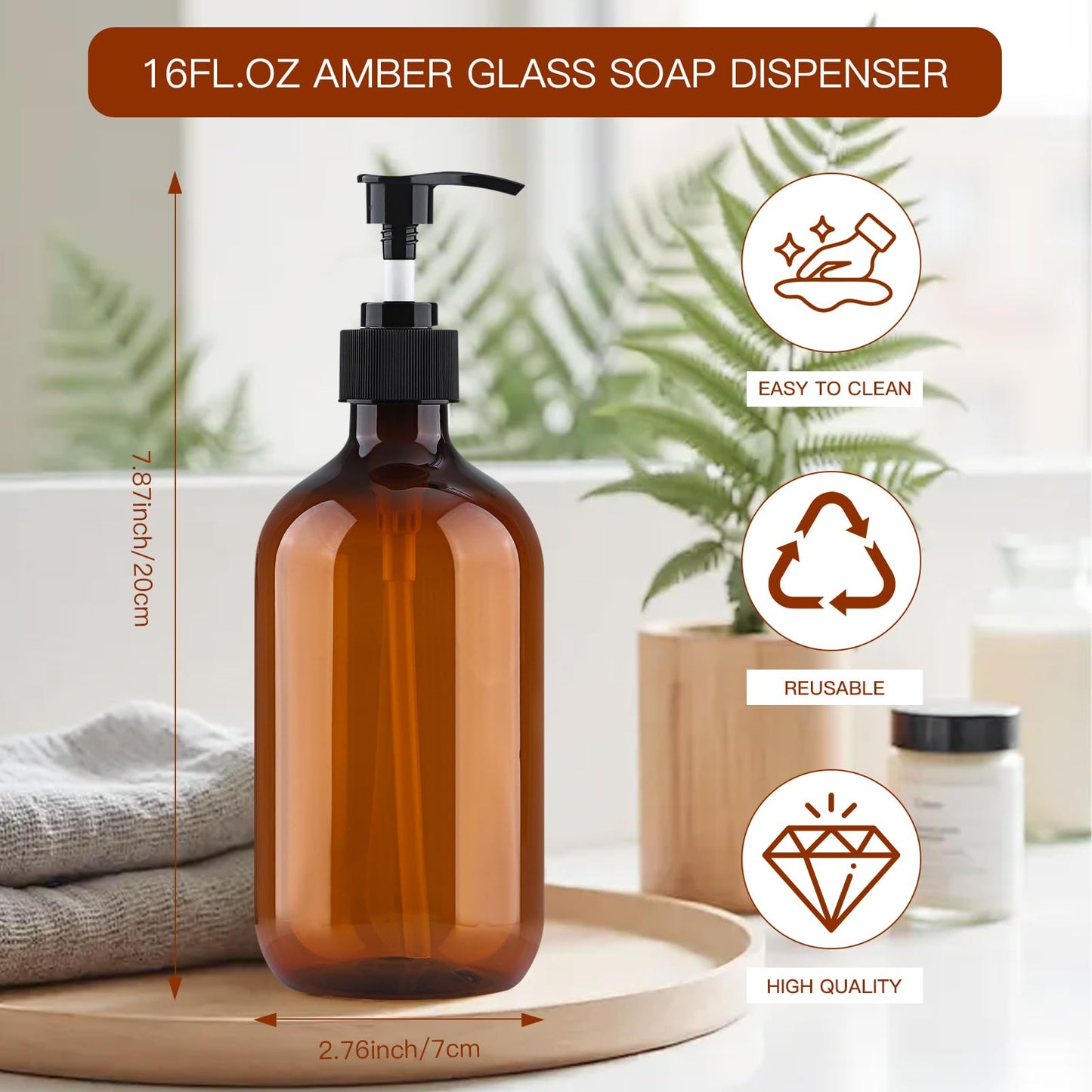 Soap Dispenser with Pump, 2 Pack Empty Refillable Pump Bottle Dispensers 500ml Bathroom Liquid Hand Dish Soap Dispenser Bottles Containers Plastic