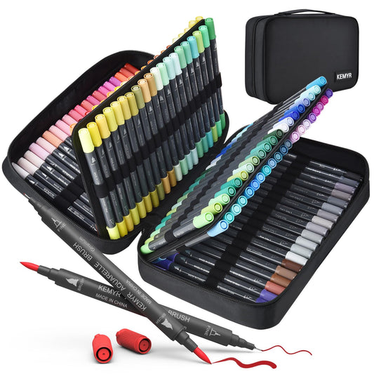 KEMYR Markers for Adult Coloring Books: 120 Color Dual Tip Fine & Brush Pens - Water-Based Coloring Marker for Adults Drawing Sketching Bullet Journal