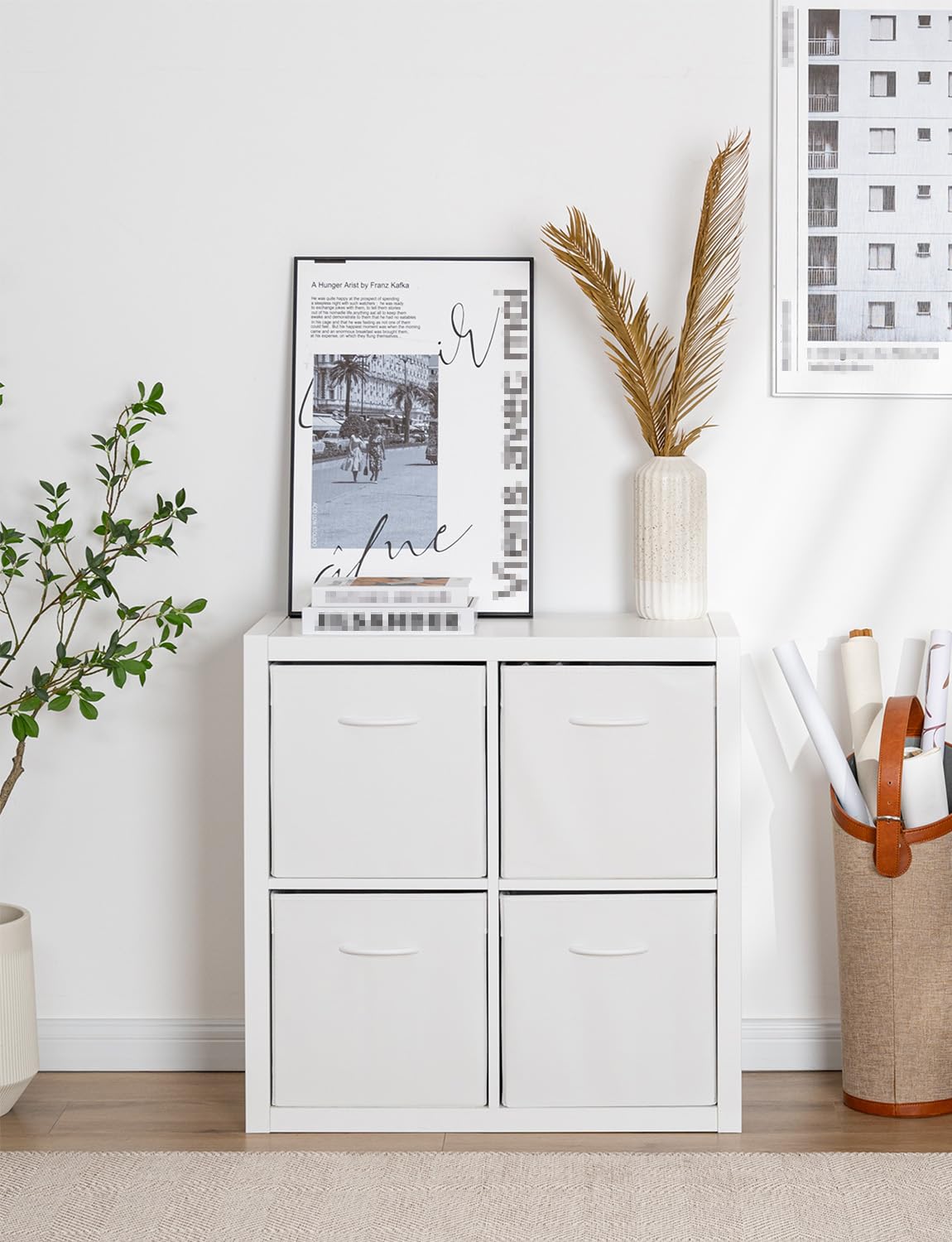 StorageWorks White Storage Cubes, Storage Cube Boxes with Handle, Cube Storage Basket for Shelves, Fabric Organiser Boxes for Wardrobe