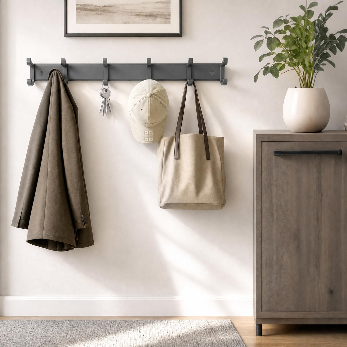 NONETO 2 Pack Coat Hooks Wall Mounted with 6 Movable Coat Rack Grey