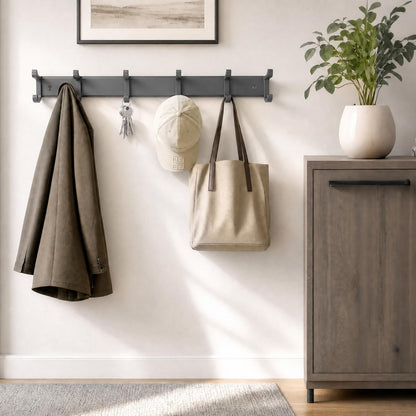 NONETO 2 Pack Coat Hooks Wall Mounted with 6 Movable Coat Rack Grey