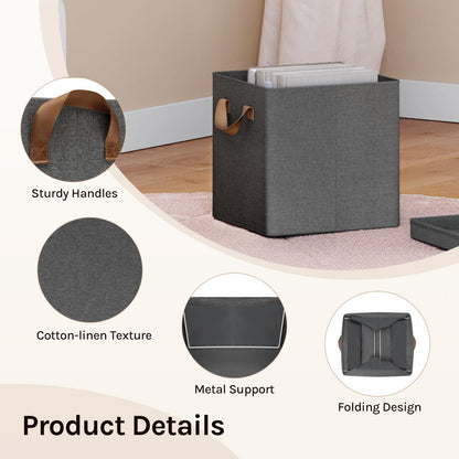 WOLTU Fabric Storage Boxes Set of 5, Folding Baskets with Lids, Handles, Metal Frame, Wardrobe Toy Organisers for Living Room, Bedroom, Office, Grey