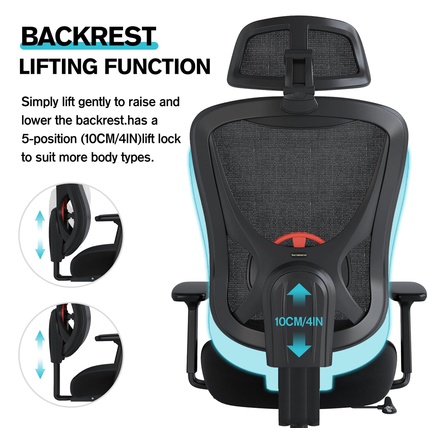 Eucladoceros Ergonomic Office Chair - Lift Up Mesh Backrest, 330lbs, Black