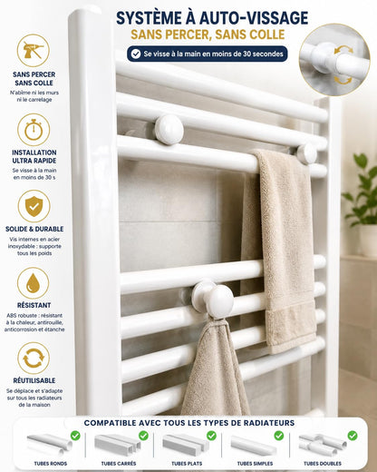 Set of 2 White Towel Rail Hooks for Radiator Towel Dryer - Pair of Hooks White