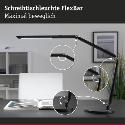 Paulmann 78912 LED Desk Lamp FlexBar White Switch Tunable White Including 1 x 10.6 Watt Dimmable Assistance Lights Black Table Lamp 3000 K