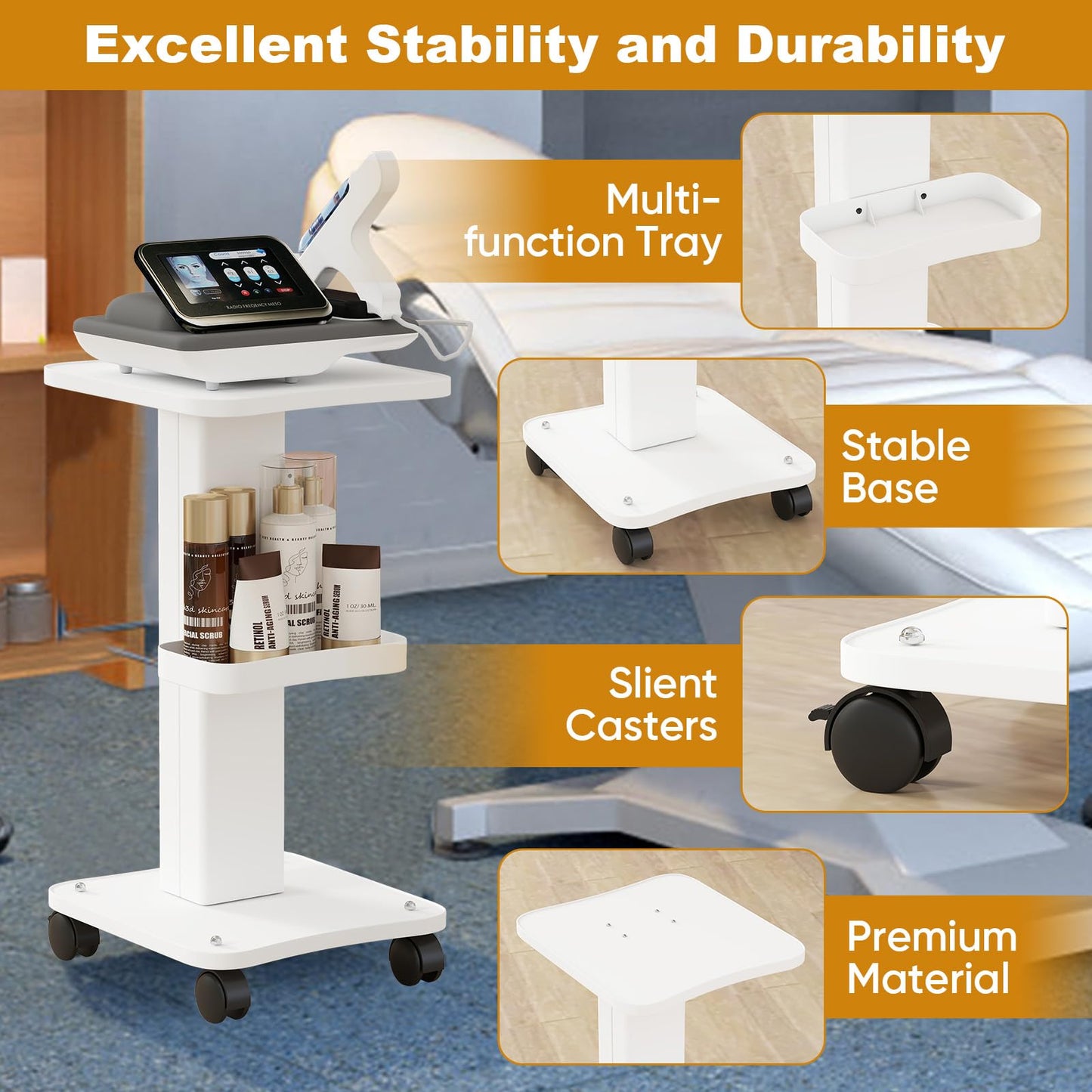 ybaymy Beauty Trolley on Wheels Salon Equipment Trolley Carts Beauty Rolling Cart Mobile Cart Rack Storage Tray for Hair Salons Spas Barber Shops