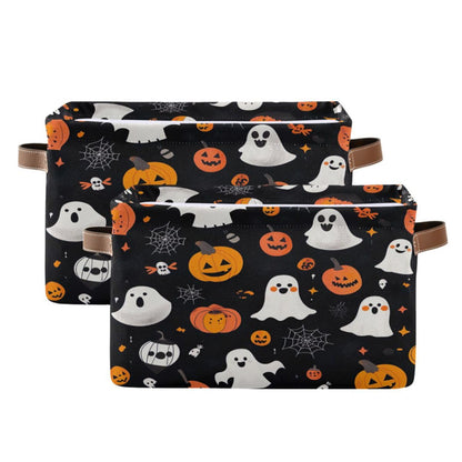 Cgiub Halloween Boo Storage Basket Foldable Halloween Box Fabric Storage Bin with Handles Closet Organiser Boo Basket for Trick-or-Treat, Bedroom