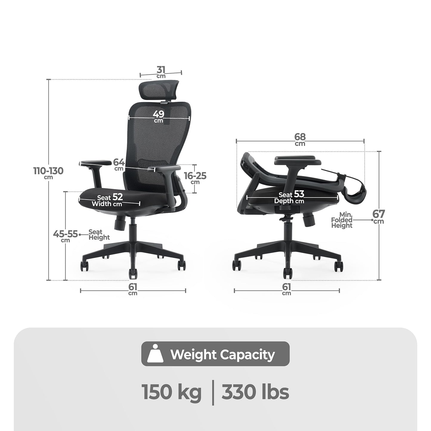 Tervo Model Y | Folding Office Chair for Small Spaces | Gaming Chair for Adults & Kids | Ergonomic Mesh Computer Chair