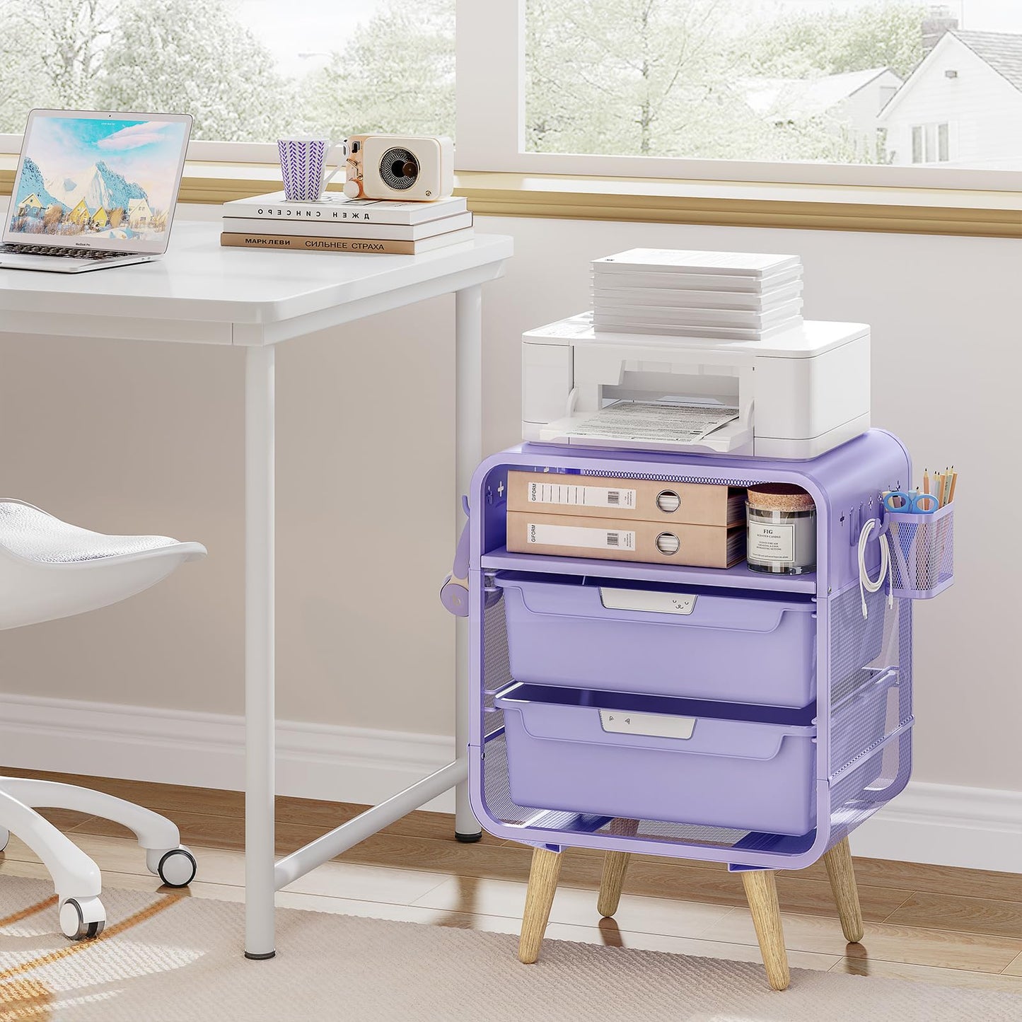 SYKIARIOL Side Table Nightstand with Storage Drawer, White