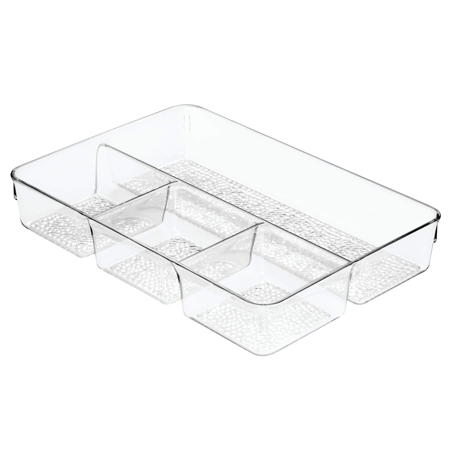 iDesign 49050 Make Up Organiser Tray, Structured Plastic Drawer Organiser for Make Up with 4 Compartments, Divided Make Up Storage Tray for Bathroom