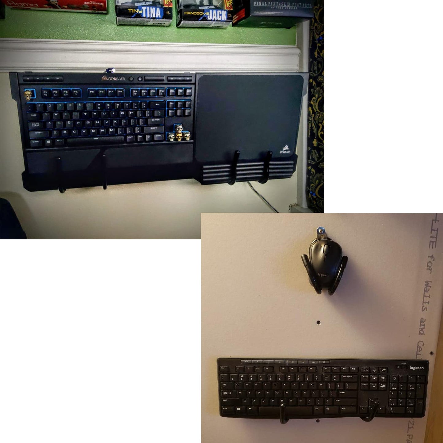 AUXPhome Pack of 2, Universal Keyboard and Mouse Organizer - Wall Mount Clip Hanger Display Storage Holder - No Falling